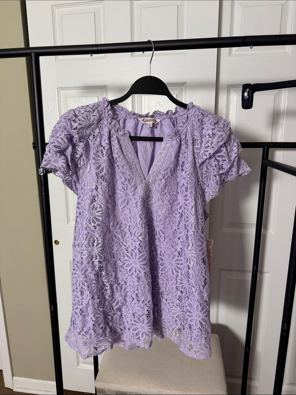 Nanette Lepore Lavender Lace Flutter Sleeve Blouse